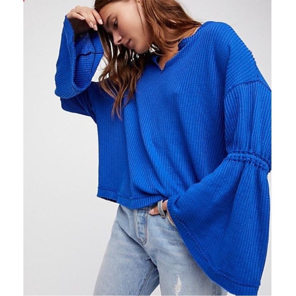 2/$60 Free People we the free royal blue small flare ballon lantern sleeve boho
